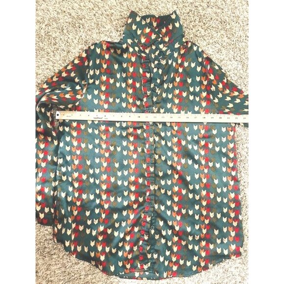 PrettyLittleThing Button-Up Printed Autumn Multicolor Silky Long Sleeve Blouse 6 - Picture 5 of 5